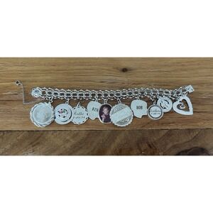 Vintage Sterling Multi Link Charm Bracelet Silhouette Engraved Safety Chain 7.5"